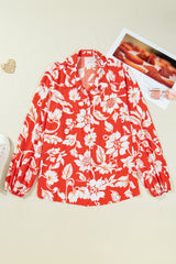 Plus Size Floral Print Loose Button Up Shirt