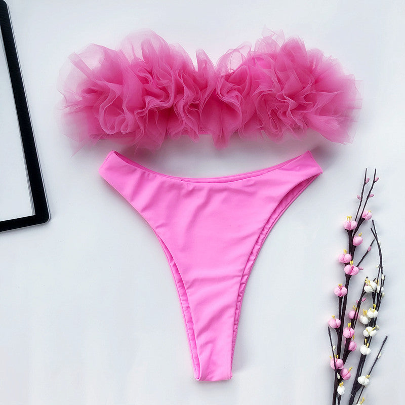 Ruffle Tulle Bandeau Bikini Set swimwear