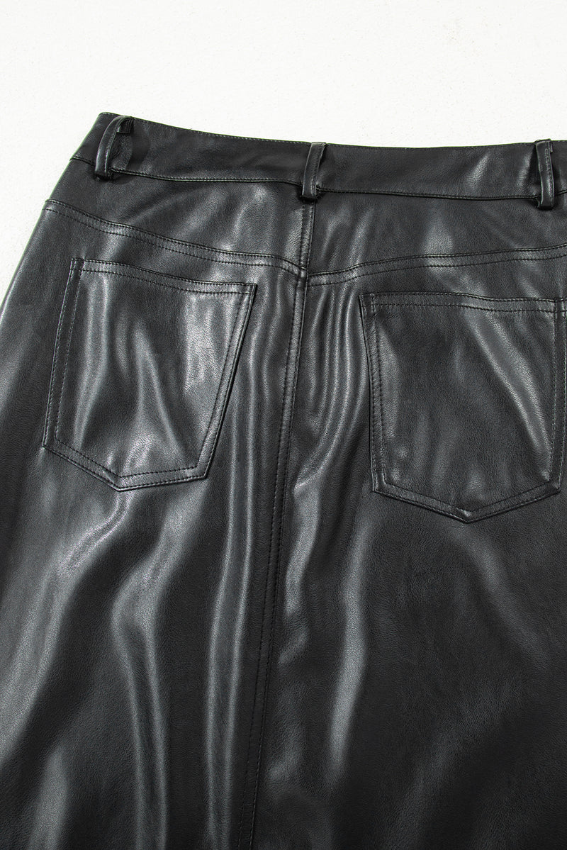 Faux Leather Side Slit Maxi Skirt