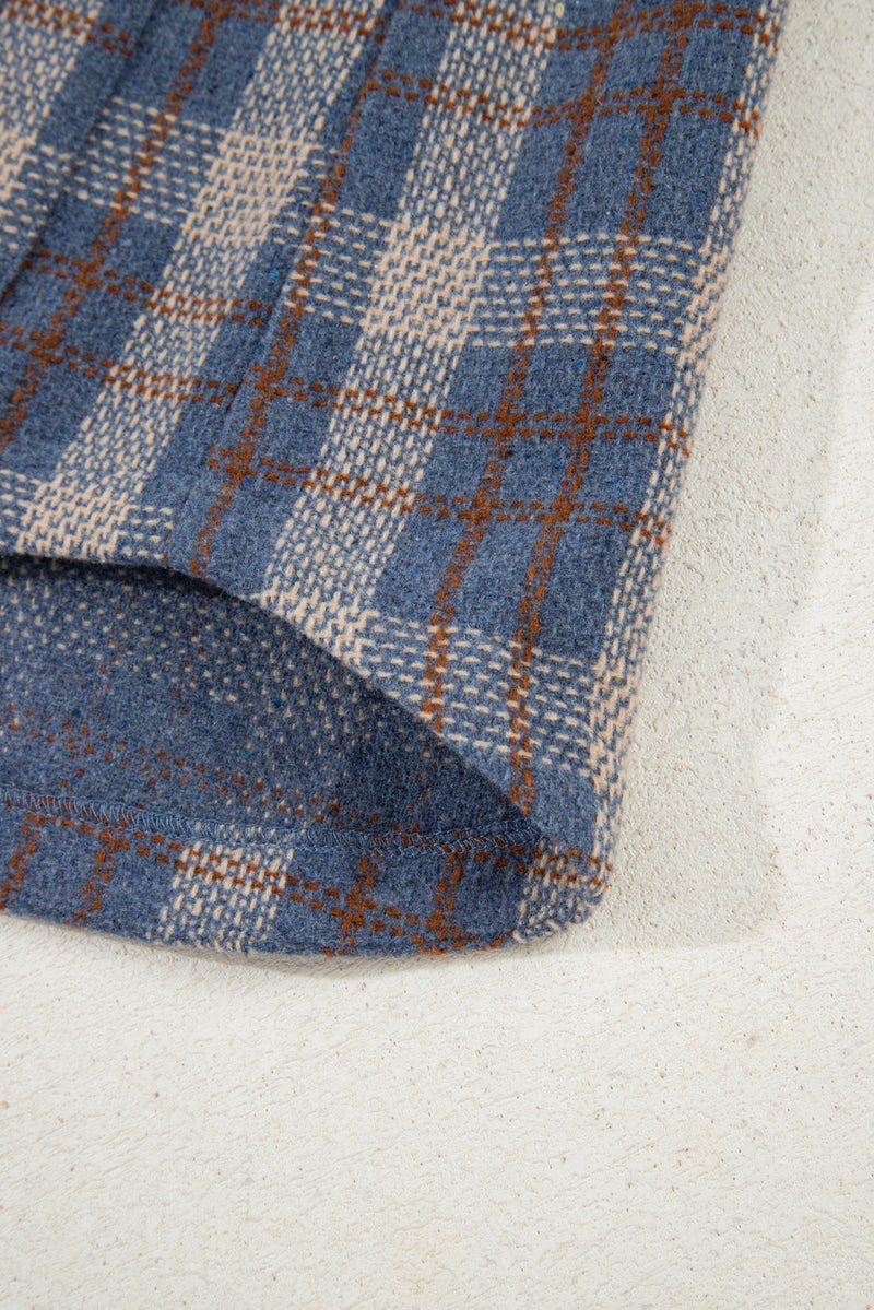 Plaid Corduroy Patchwork Collared Zip Up Snap Button Jacket