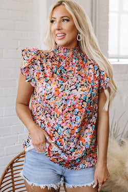 Floral Print Flutter Sleeve Blouse Top