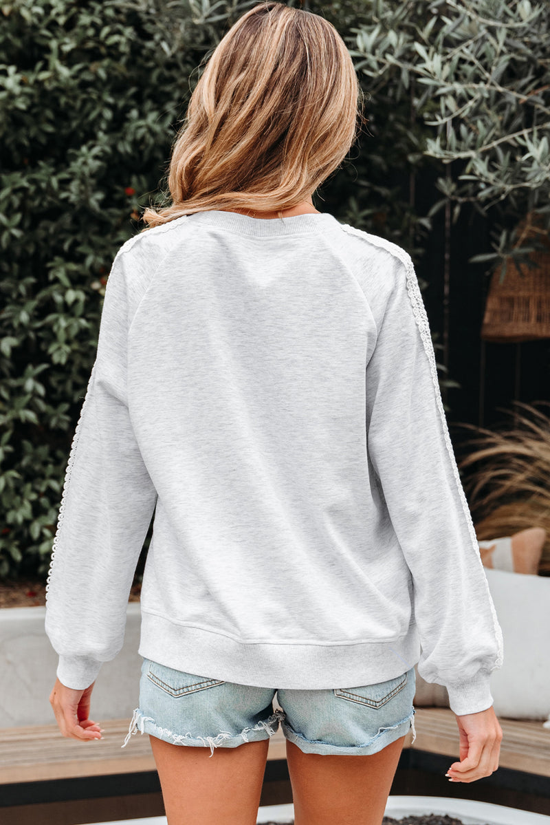 Lace Patchwork Raglan Sleeve Crew Neck Sweatshirt