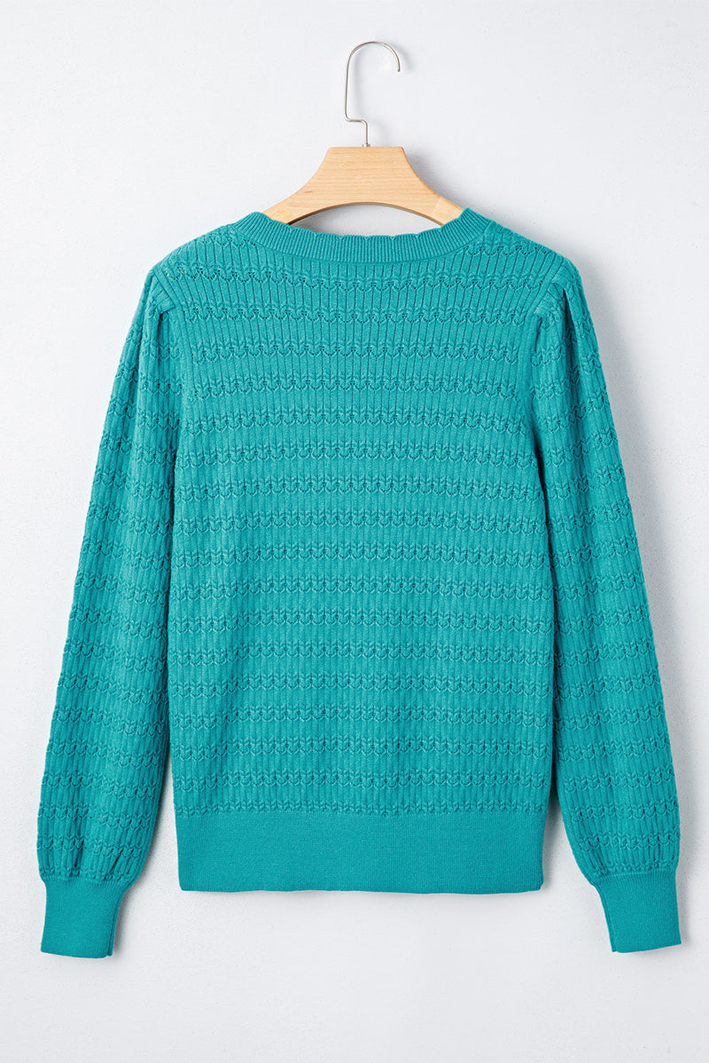 Trendy Pattern Knit Ribbed Cuffs Crew Neck Sweater