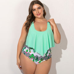 Plus Size Ruffle Tankini Set with High-Waist Bottoms