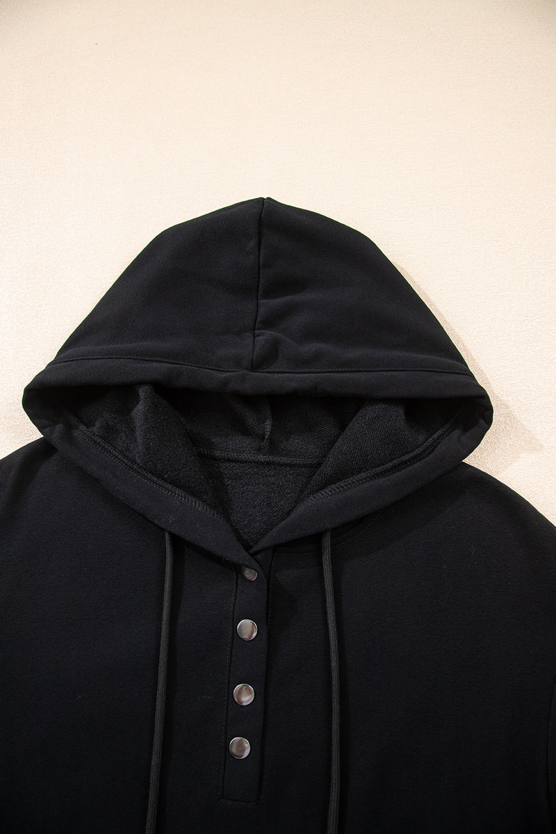 Solid Button Drawstring Hooded Pullover and Casual Short Set