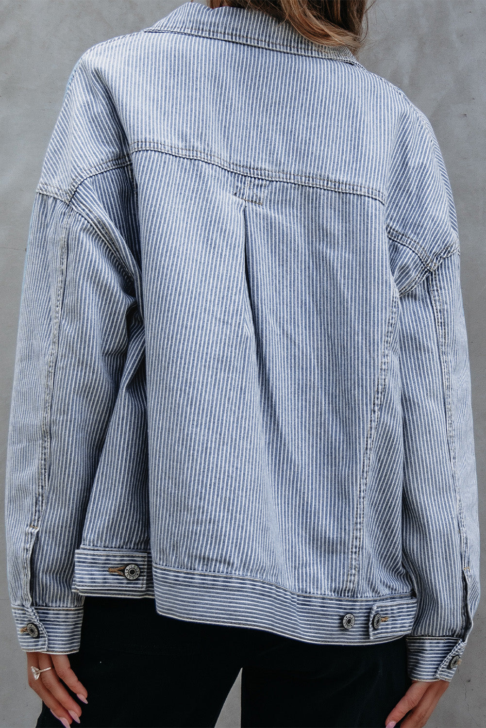 Stripe Washed Oversize Pocketed Denim Jacket