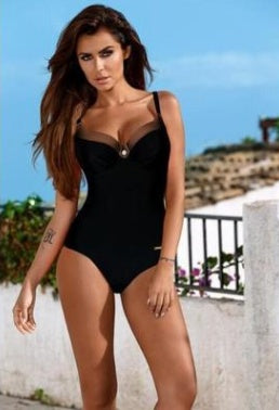 new one-piece swimsuit solid color steel support gathered slim
