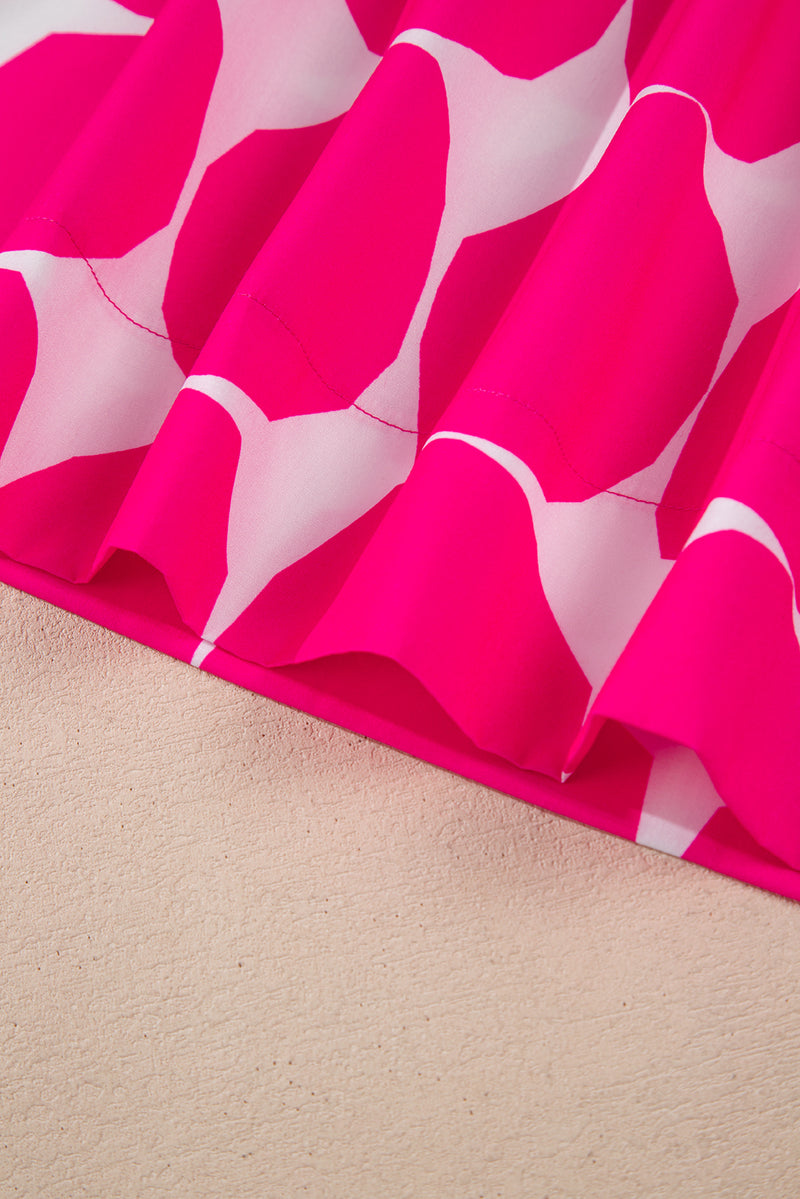 Rose Bubblegum Pattern Frilled Collar Flutter Sleeve Top