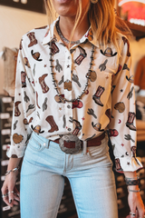 Western Fashion Print Button Up Casual Shirt