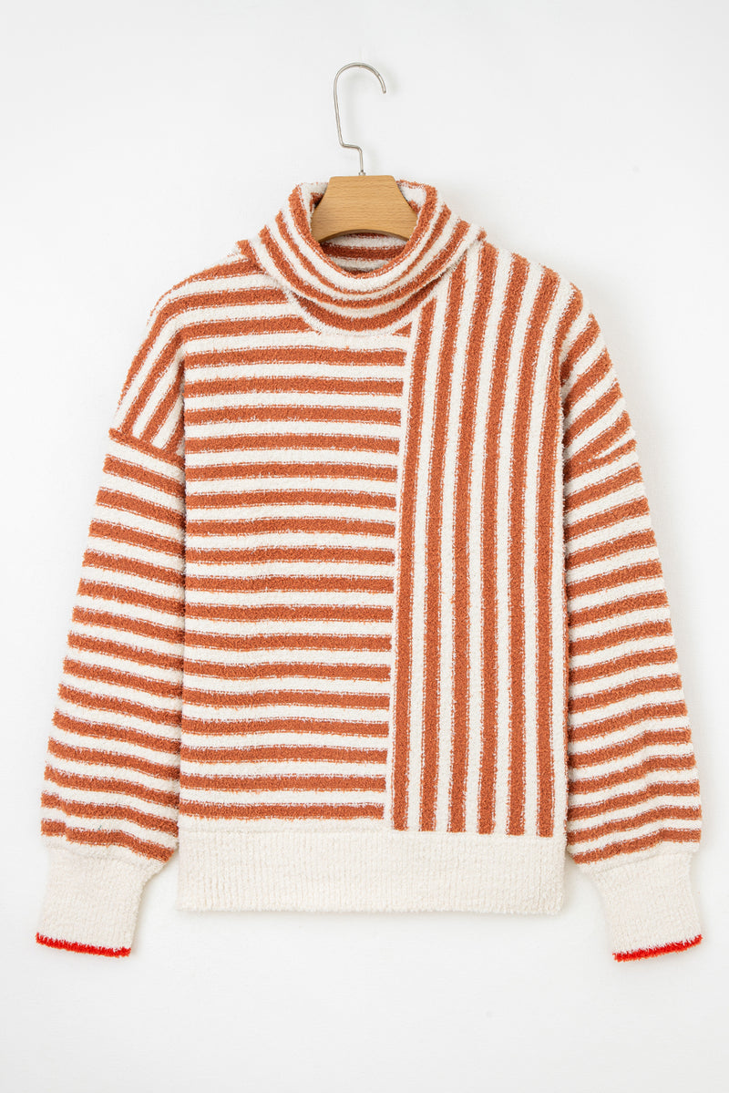 Stripe Cowl Neck Drop Shoulder Sweater