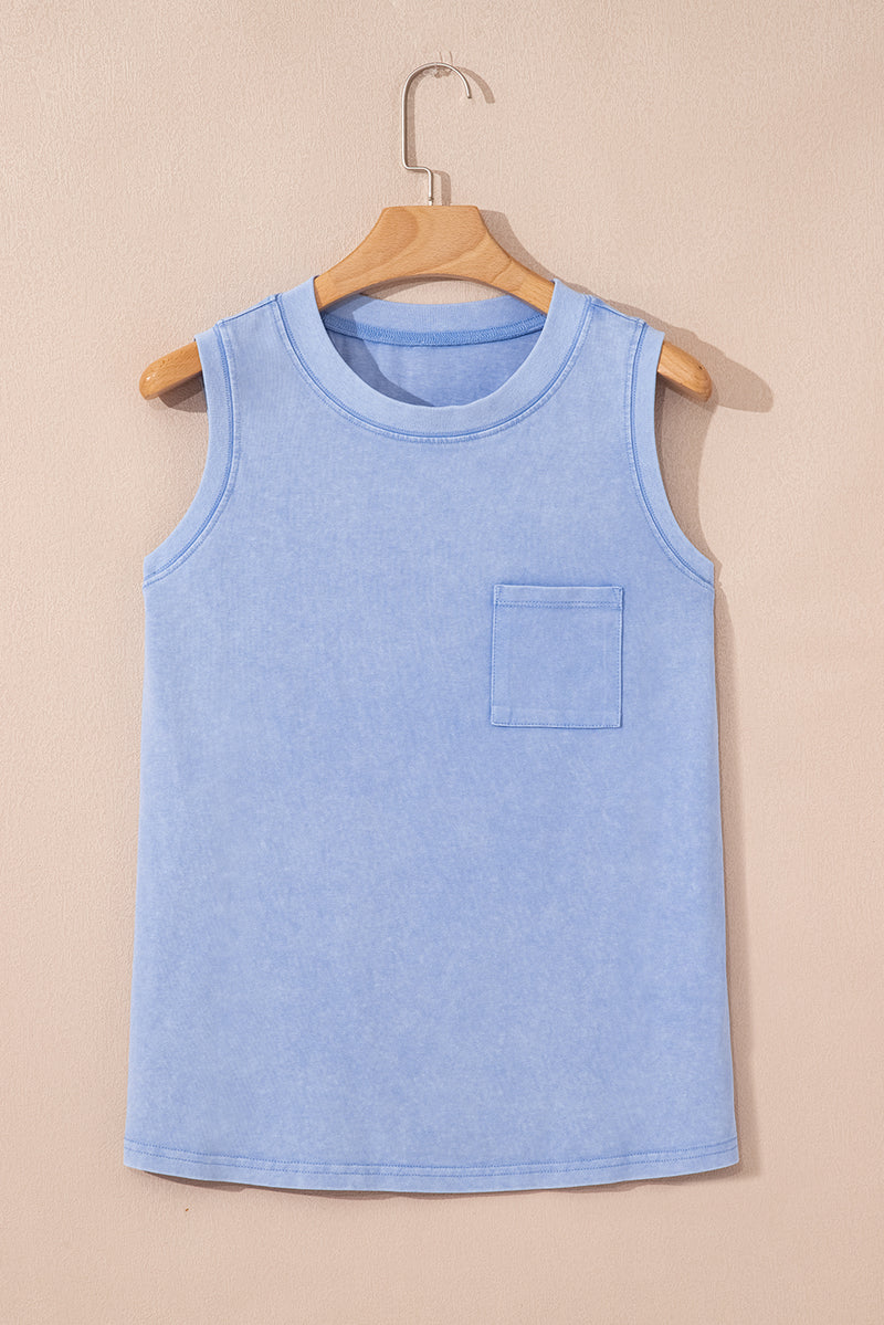 Mineral Wash Patched Chest Pocket Casual Tank Top