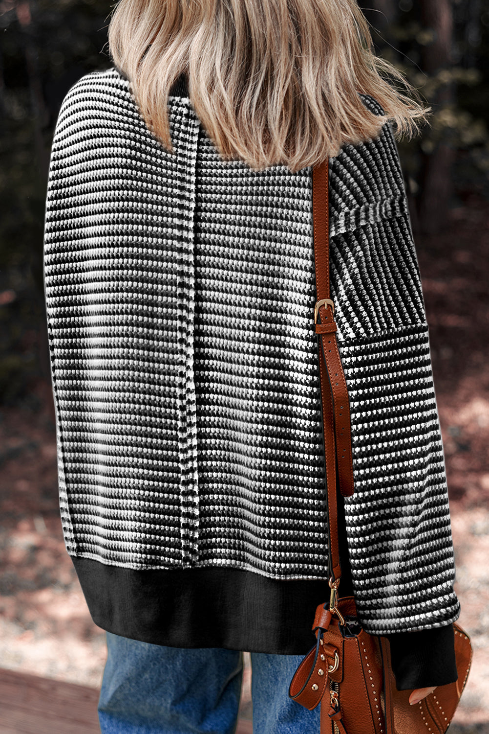 Stripe Ribbed Trim Drop Shoulder Long Sleeve Oversize Top