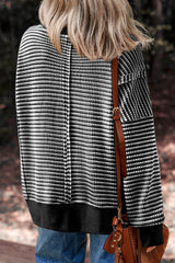 Stripe Ribbed Trim Drop Shoulder Long Sleeve Oversize Top