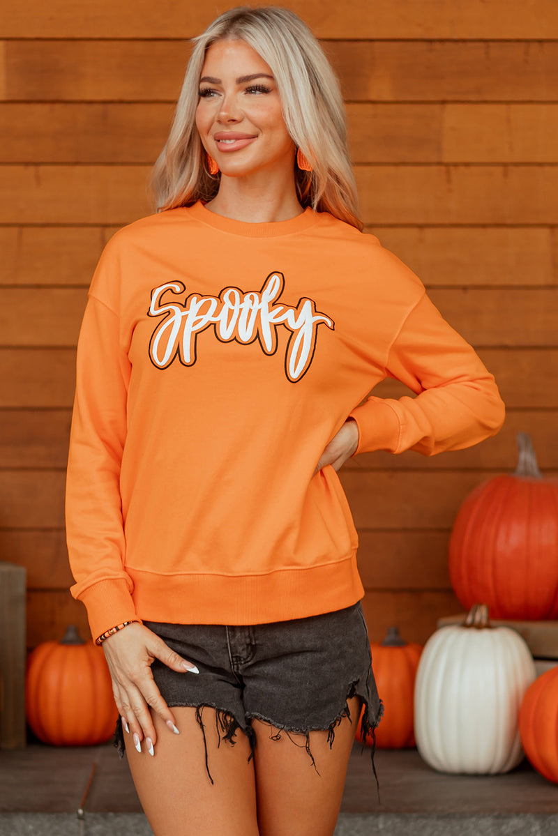 Spooky Graphic Halloween Crew Neck Holiday Sweatshirt