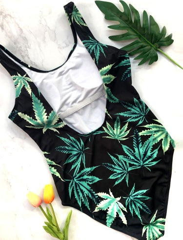 Leaf Print Bikini One Piece Swimsuit