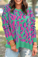 Multicoloured Abstract Print Ribbed Trim Baggy Sweater