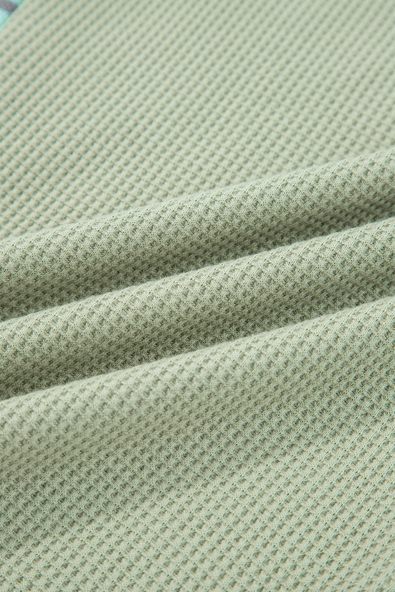 Exposed Seam Waffle Striped Patchwork Baggy Pullover