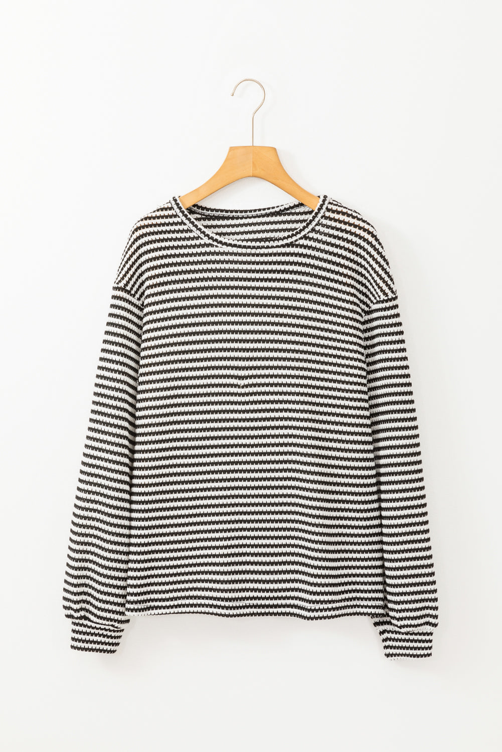Solid Stripe Round Neck Drop Shoulder Long Sleeve Top