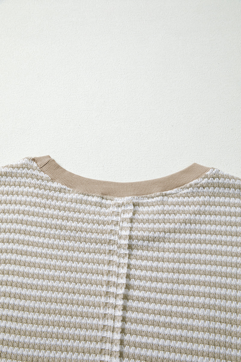 Stripe Ribbed Trim Drop Shoulder Long Sleeve Oversize Top