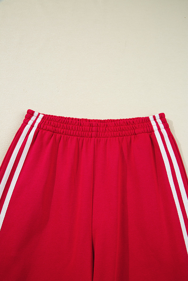 Red Varsity Striped Detail Crewneck Pullover Elastic Sweatpants 2pcs Outfit