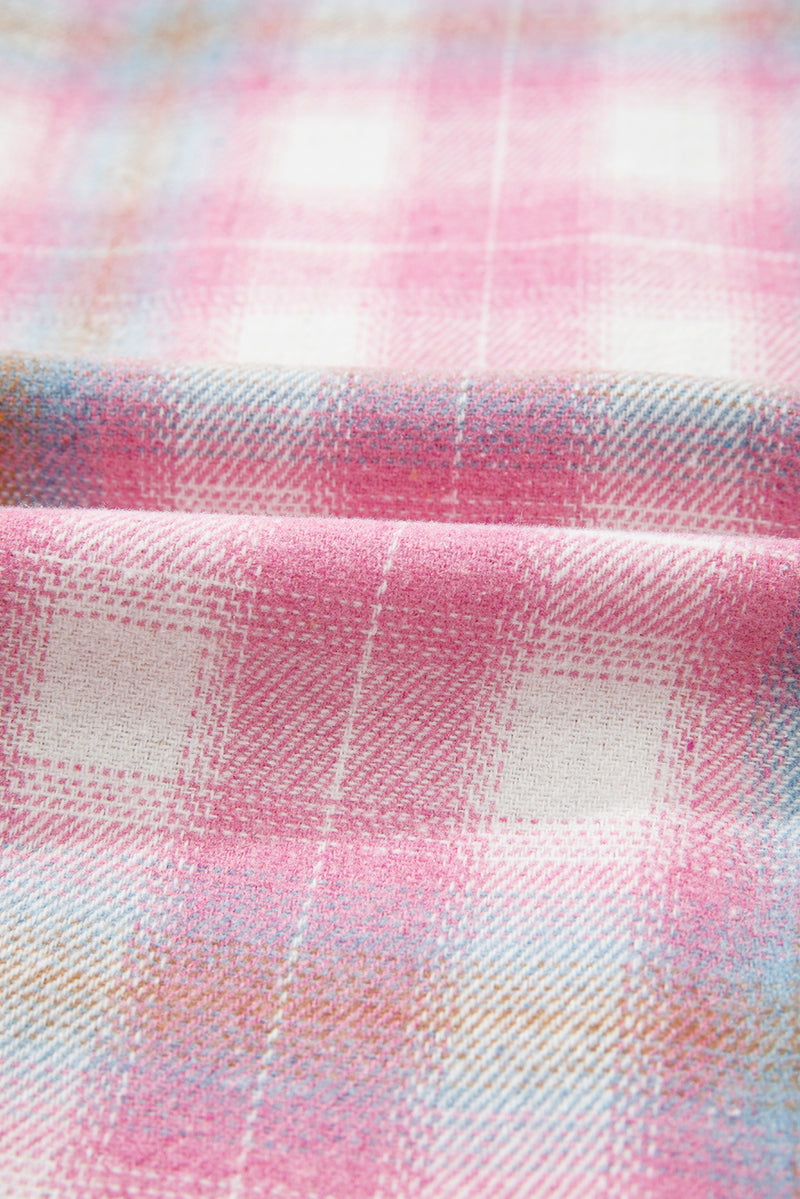 Brushed Plaid Corduroy Flap Pockets Patchwork Shacket