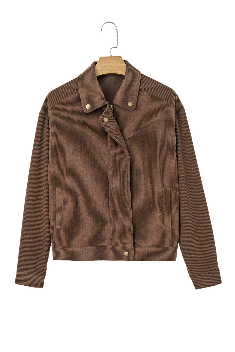 Button Zip Up Lapel Collar Corduroy Jacket