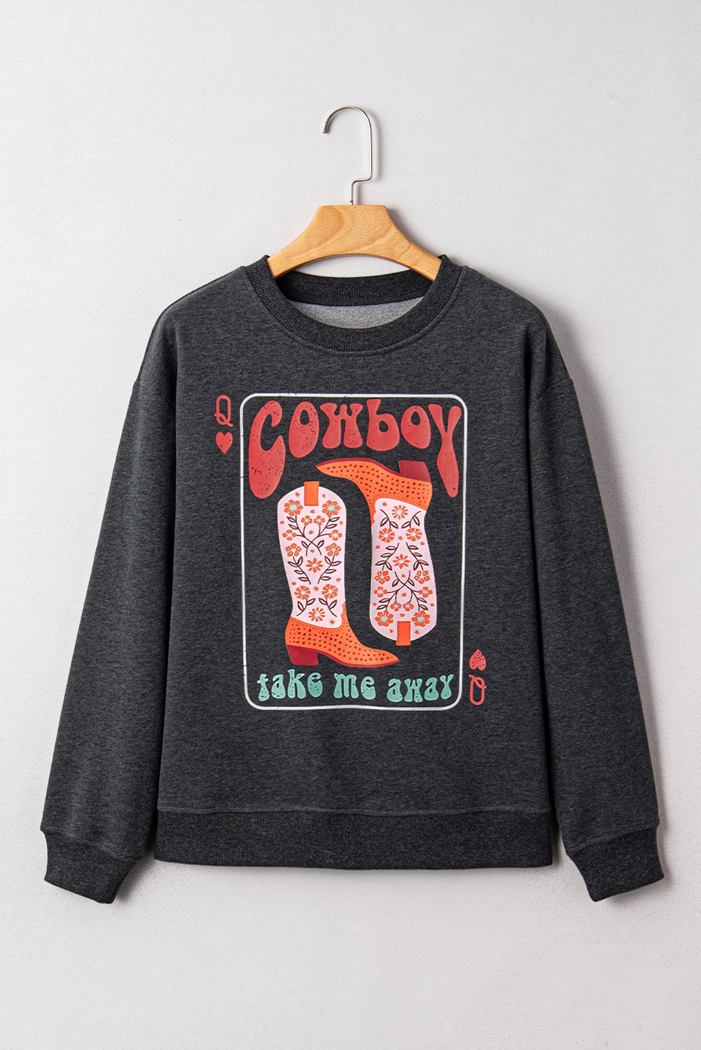 Grey Cowboy Queen Card Drop Shoulder Graphic Sweatshirt