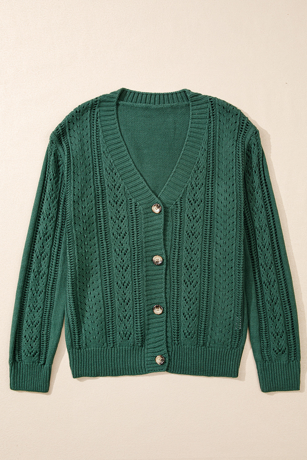 Solid Open Knit Drop Shoulder Sweater Cardigan