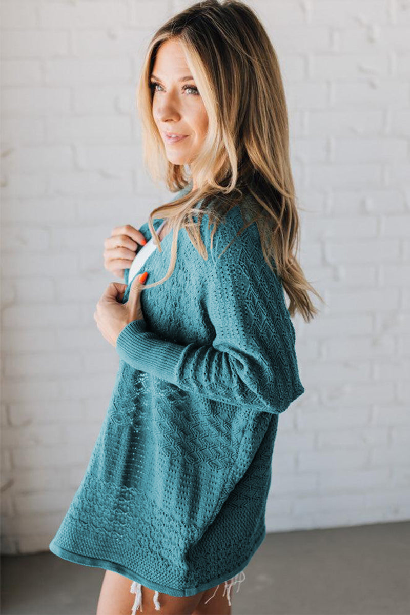 Mix Pattern Hollowed Knit Open Front Cardigan