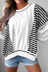 Stripe Colorblock Patchwork Contrast Stitching Oversize Sweatshirt