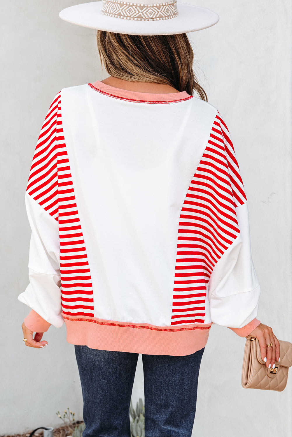 Stripe Colorblock Patchwork Contrast Stitching Oversize Sweatshirt