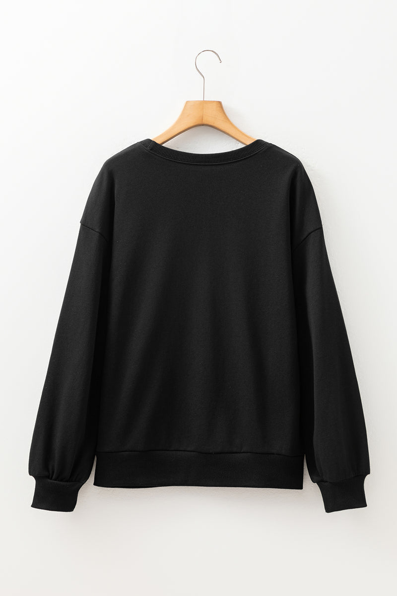 Rhinestone Embellished Drop Shoulder Ribbed Cuffs Wholesale Sweatshirt