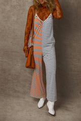 Stripe Two Tone Contrast Spaghetti Strap Backless Overall