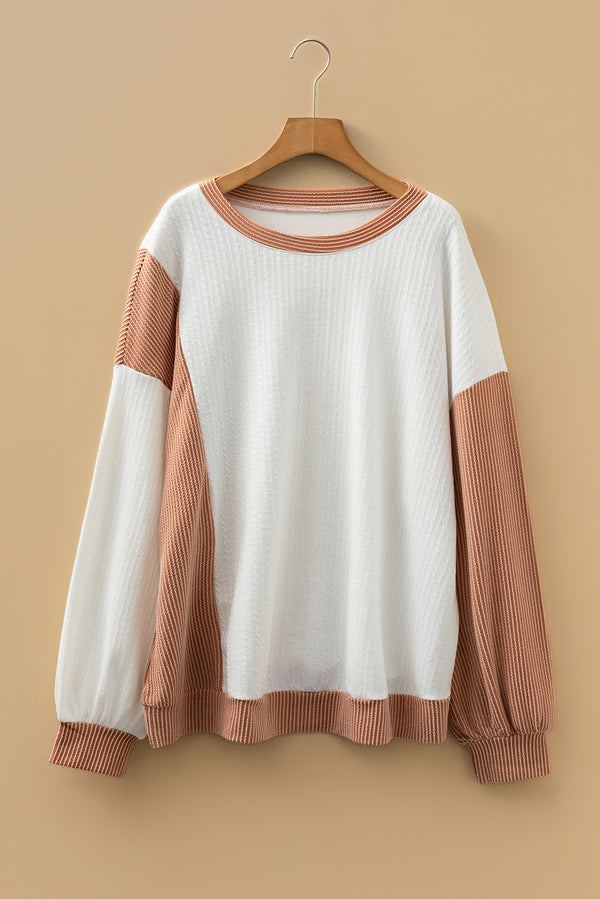 Cable Texture Ribbed Color Block Plus Size Knit Top