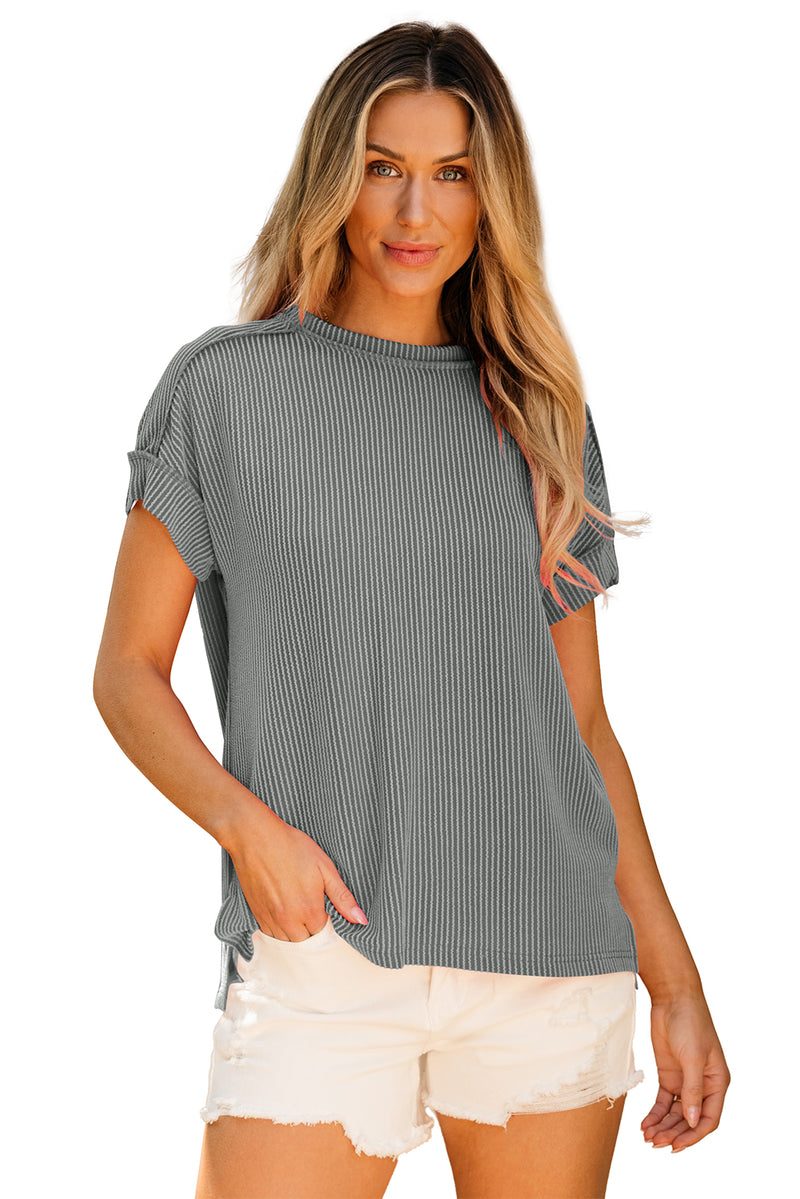 Textured Knit Exposed Stitching T-shirt