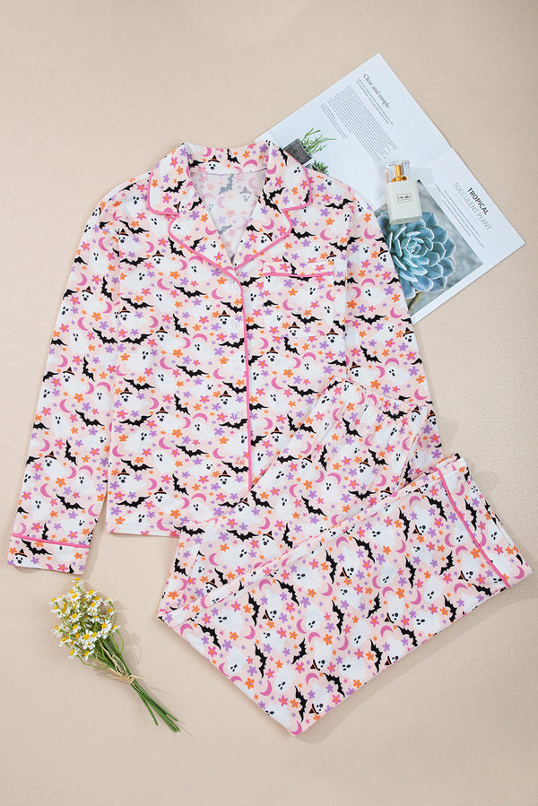 Halloween Eve Haunted Honey Bat Print Pajama Set