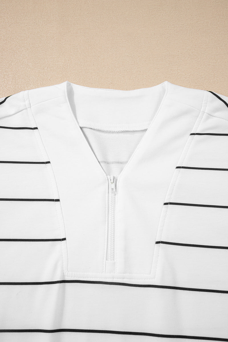 Stripe Zip up Drop Shoulder Pullover and Short 2pcs Outfit