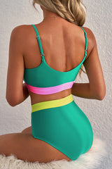 Contrast Trim Colorblock Patchwork High Waisted Bikini