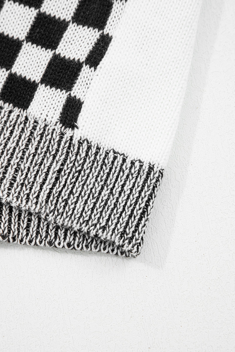 Checkered Open Front Drop Shoulder Cardigan