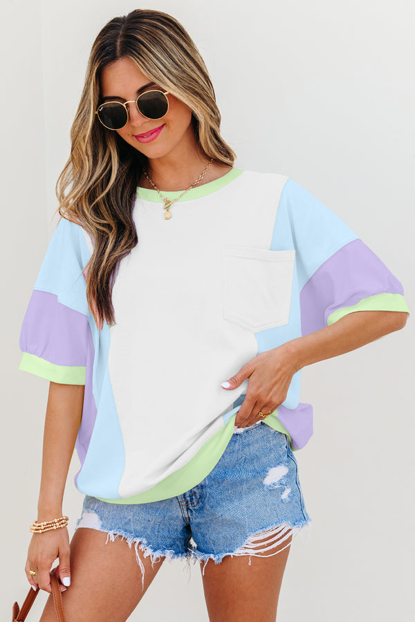Color Block Patchwork Half Sleeve Oversized T Shirt