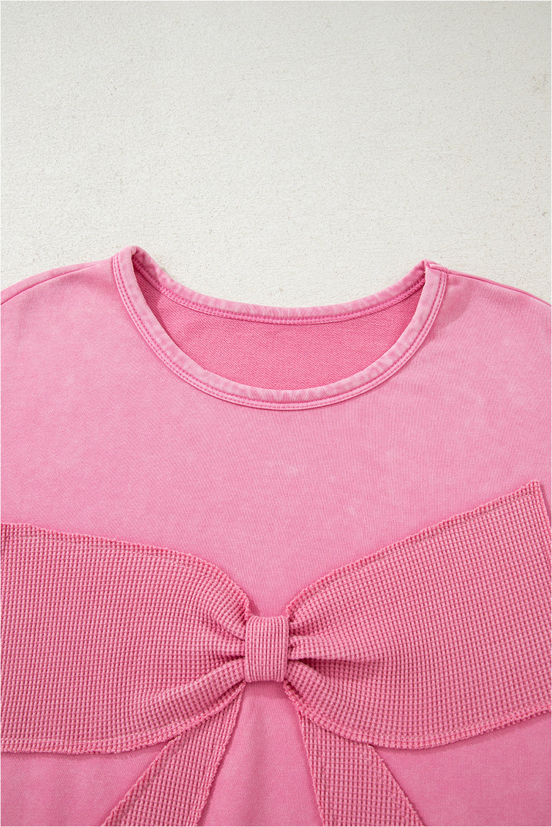 Bowknot Patchwork Graphic Mineral Wash Plus Size Sweatshirt
