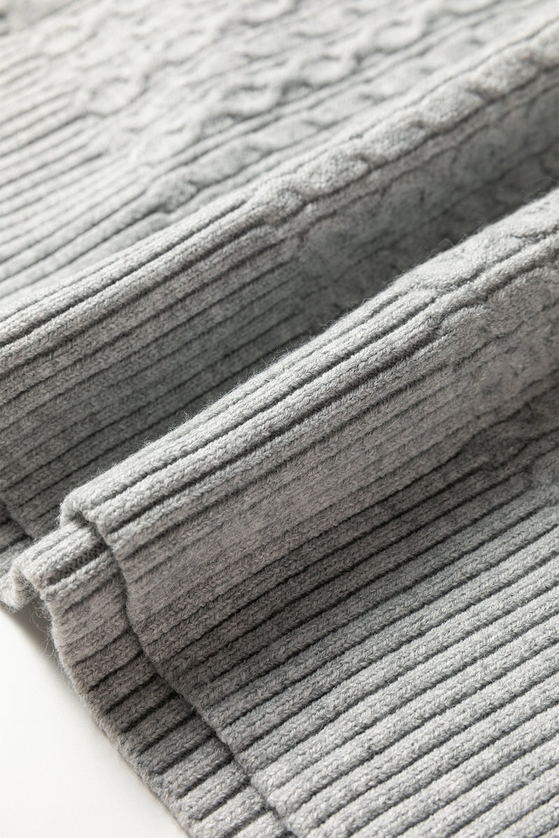 High Cable Knit Quarter Zip Ribbed Trim Loose Sweater Dress