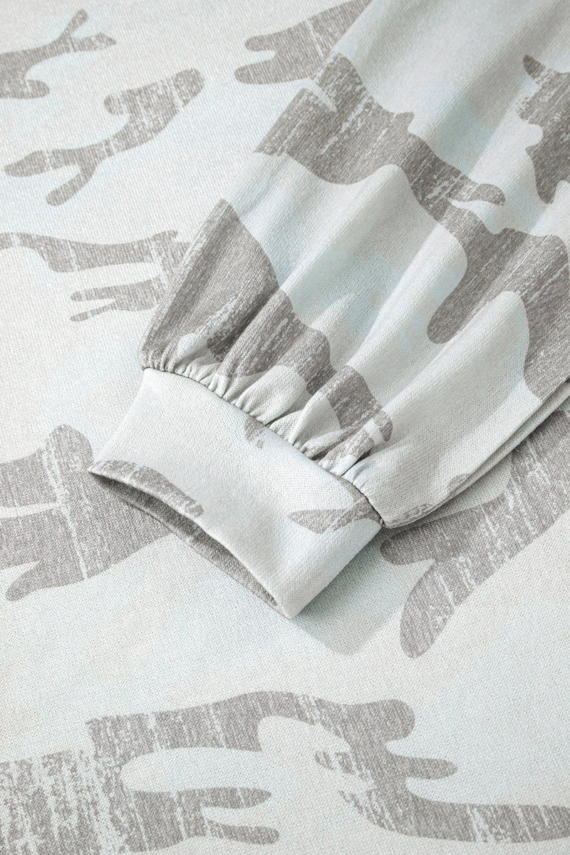 Multicolour Retro Camouflage Print Exposed Seam Patchwork Drop Shoulder Sweatshirt