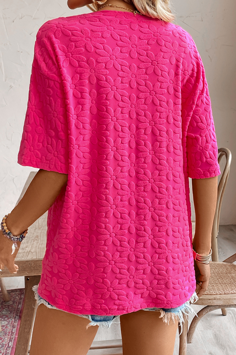 Daisy Flower Jacquard Half Sleeve T Shirt