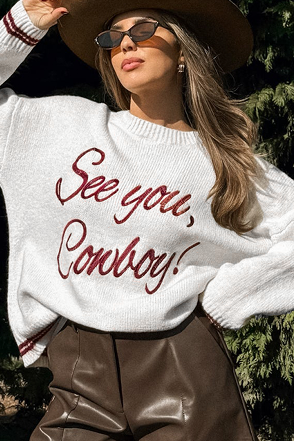 See You Cowboy Embroidered Western Graphic Sweater