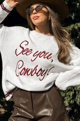 See You Cowboy Embroidered Western Graphic Sweater