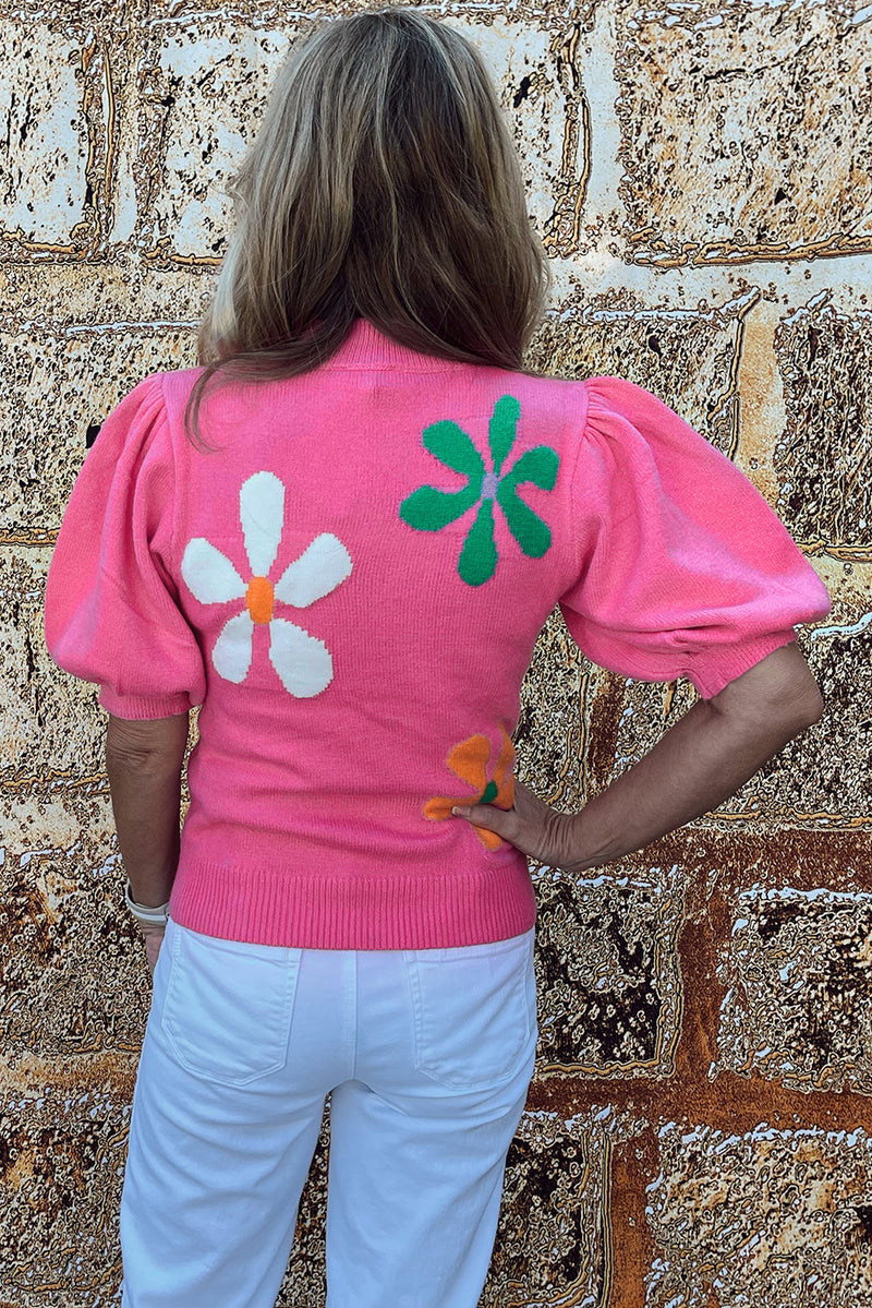 Floral Bubble Short Sleeve Sweater
