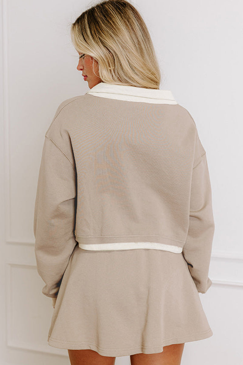Edge Detail Colorblock Patchwork Cropped Pullover Drawstring Skirt Set