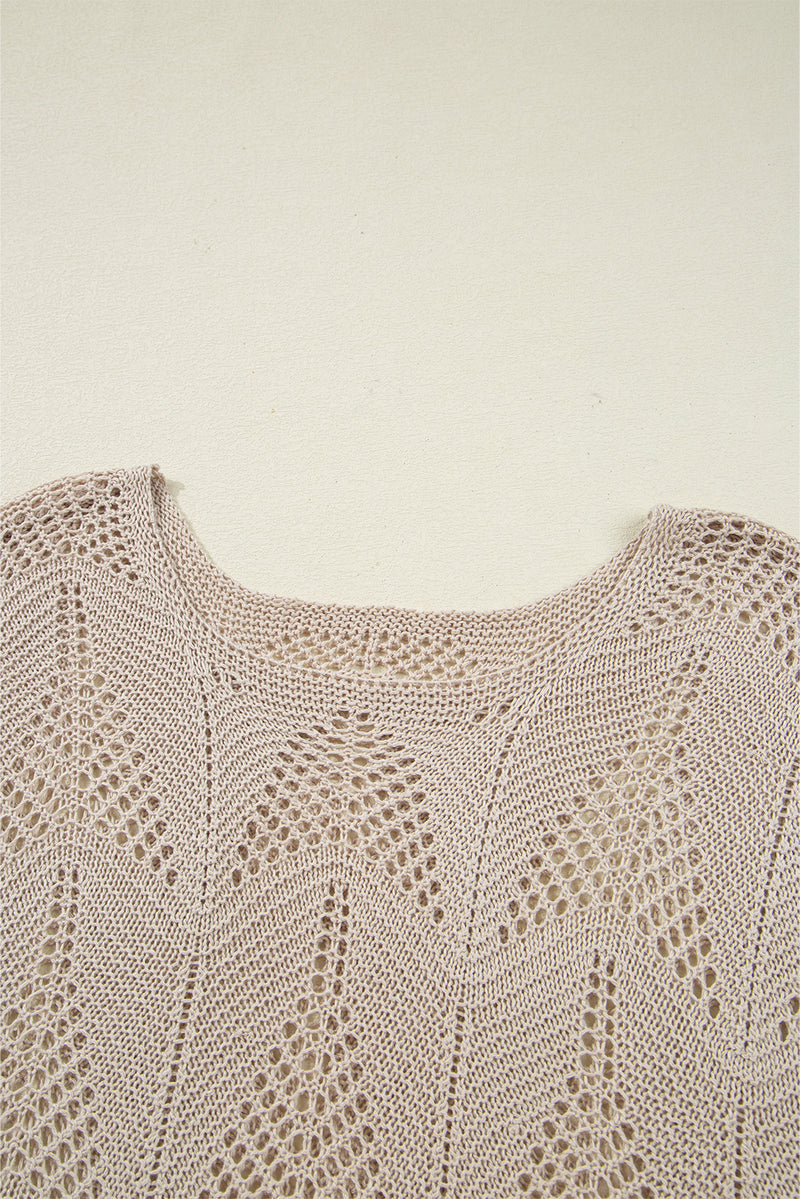 Parchment Hollow Out Knit 7/8 Sleeve Casual Sweater