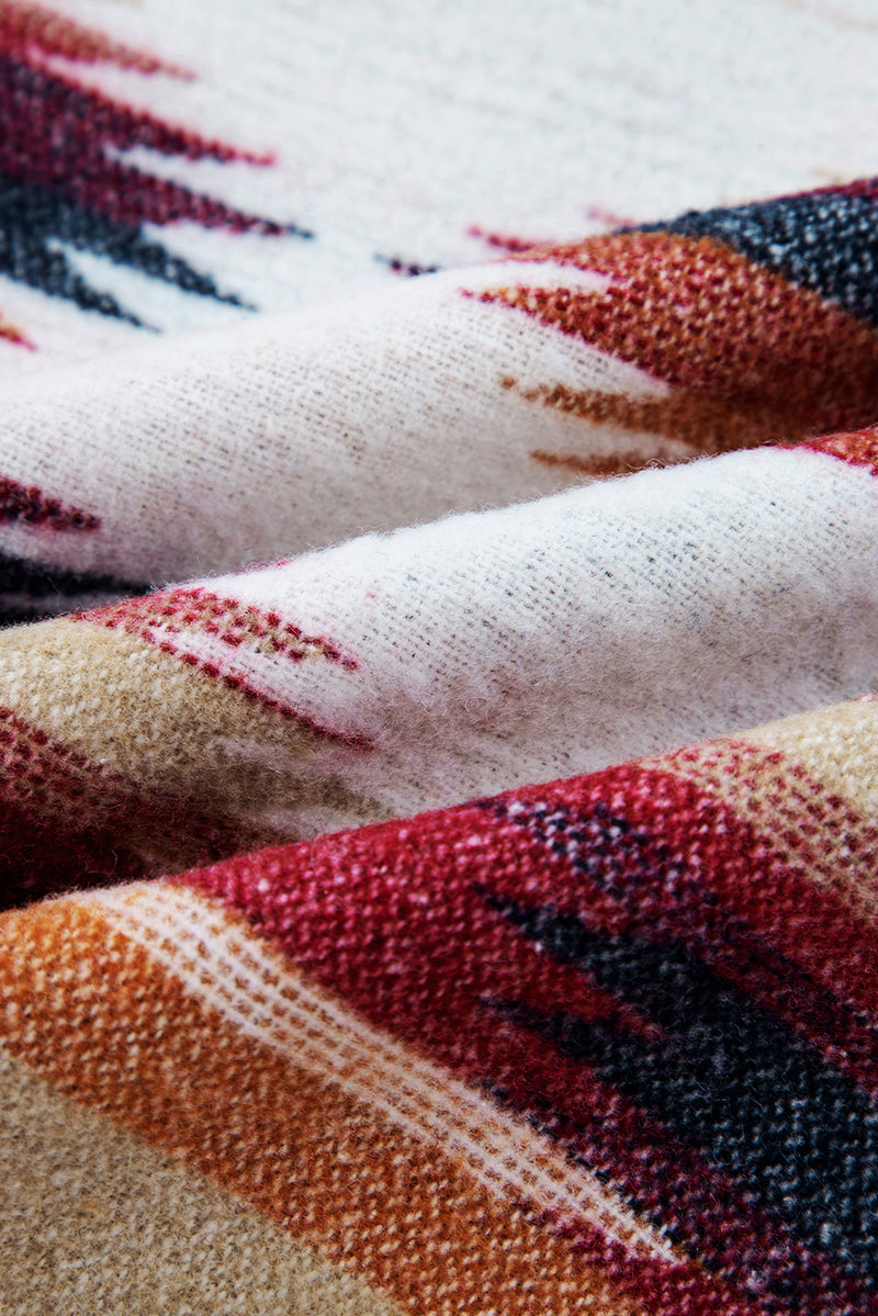 Multicolour Western Aztec Striped Patchwork Double Flap Pocket Raw Hem Shacket